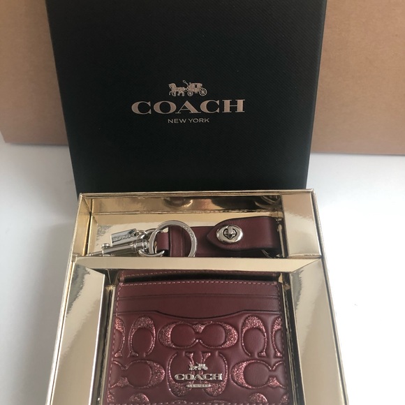 Coach Wine Color Card case and Key Ring NWT Box - Picture 6 of 6